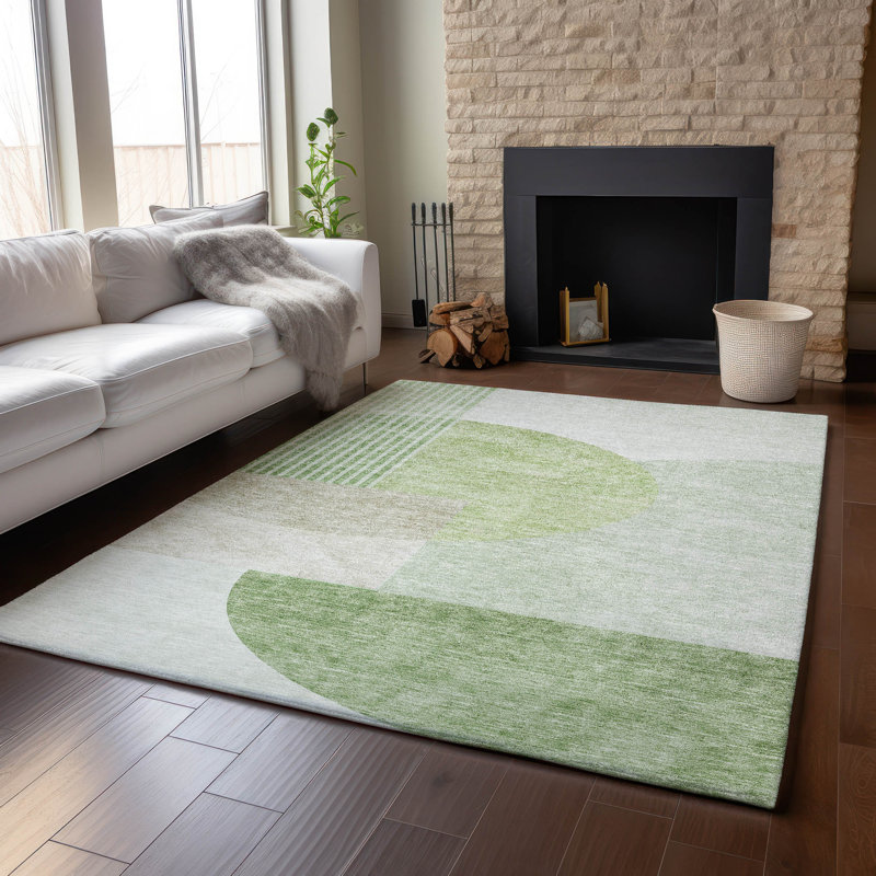 Premium Machine Washable Prisco Olive Rug, Rectangle 3' x 5'