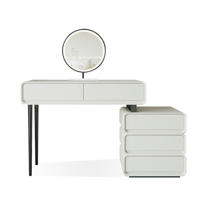 Coiffeuse de maquillage avec miroir lumineux, 5 tiroirs