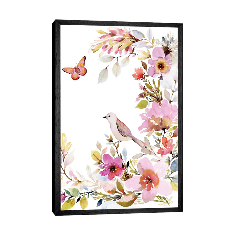 Flora Bird 1 Piece Painting on Canvas, 66.04cm H x 45.72cm W x 3.81cm D, Black Floater Framed