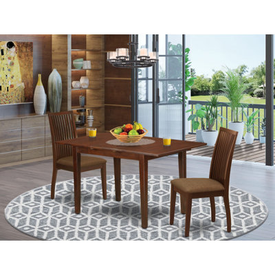 L'ensemble de meubles de salle à manger 3 pièces comprend une table de cuisine rectangulaire avec feuille papillon et 2 chaises rembourrées en tissu de lin, 32 x 54 pouces, acajou