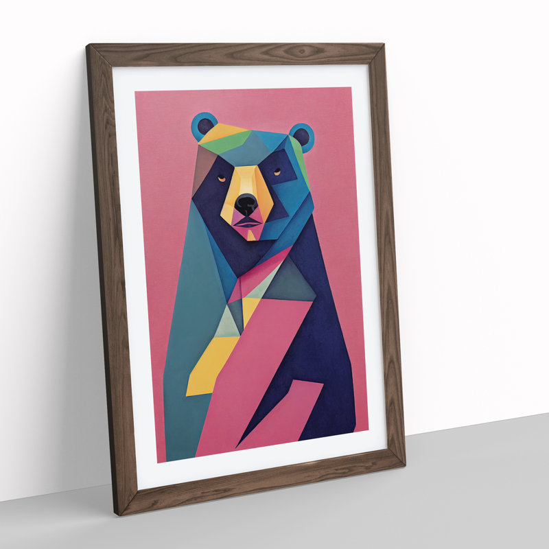 XV1022-4889X Unusual Bear Abstract - Wall Art, 36cm H x 27cm W, Walnut Framed Paper, White