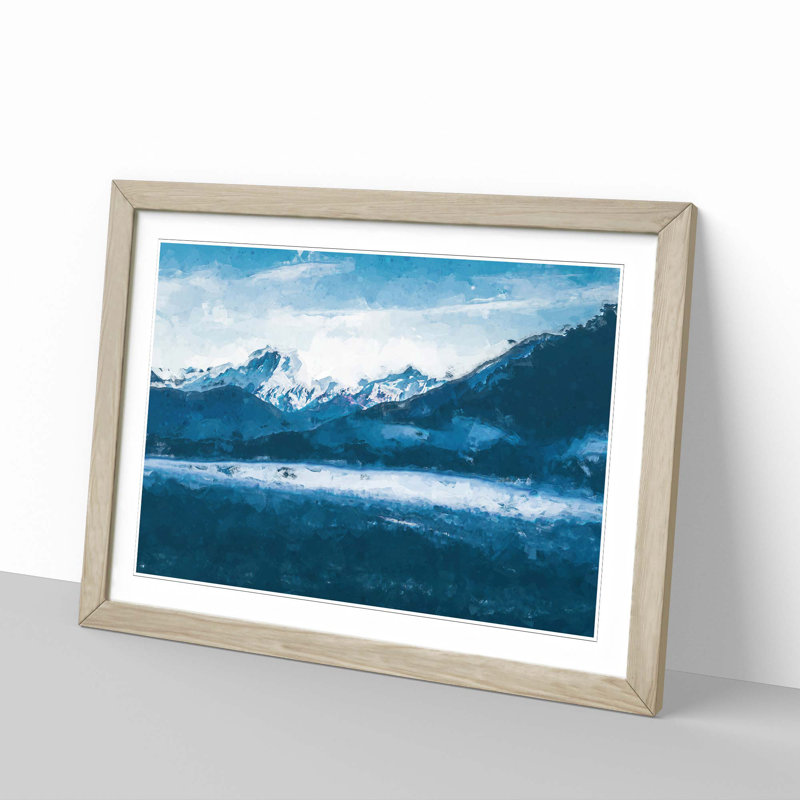 Snow Covered Mountains in Abstract - Picture Frame Graphic Art Print, 36cm H x 48cm W x 2cm D, Oak Framed