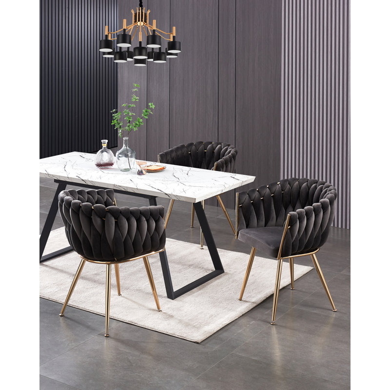 Abdurrahim Velvet Dining Chair - Ergonomic Tufted Back and Metal Legs - Button Back Armchair for Dining Room Living Room Restaurants