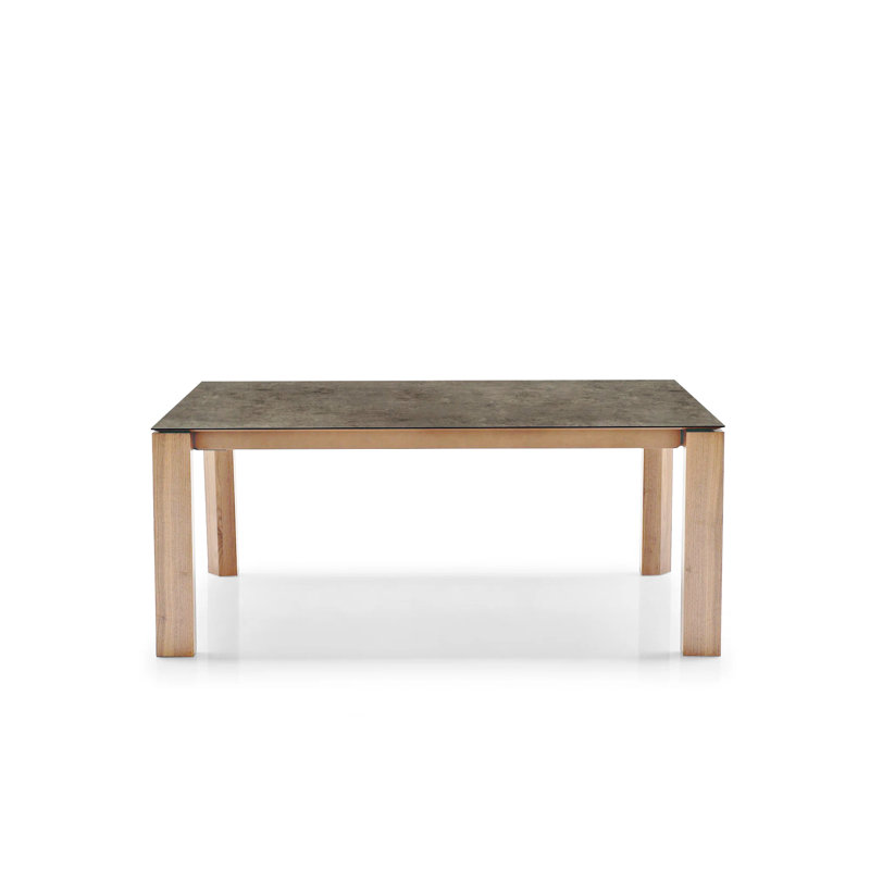 Omnia Extendable Table with Rectangular Top and Wooden Legs, Smoke Veneer, Lead Gray