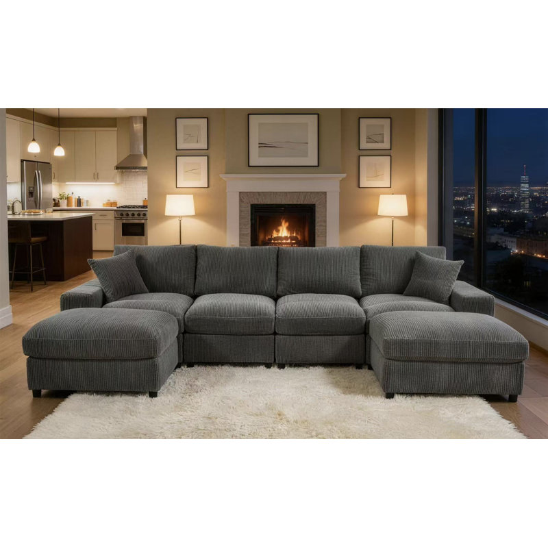Grand modulaire réversible avec repose-pieds Tondreau Massasoit, Gris minuit