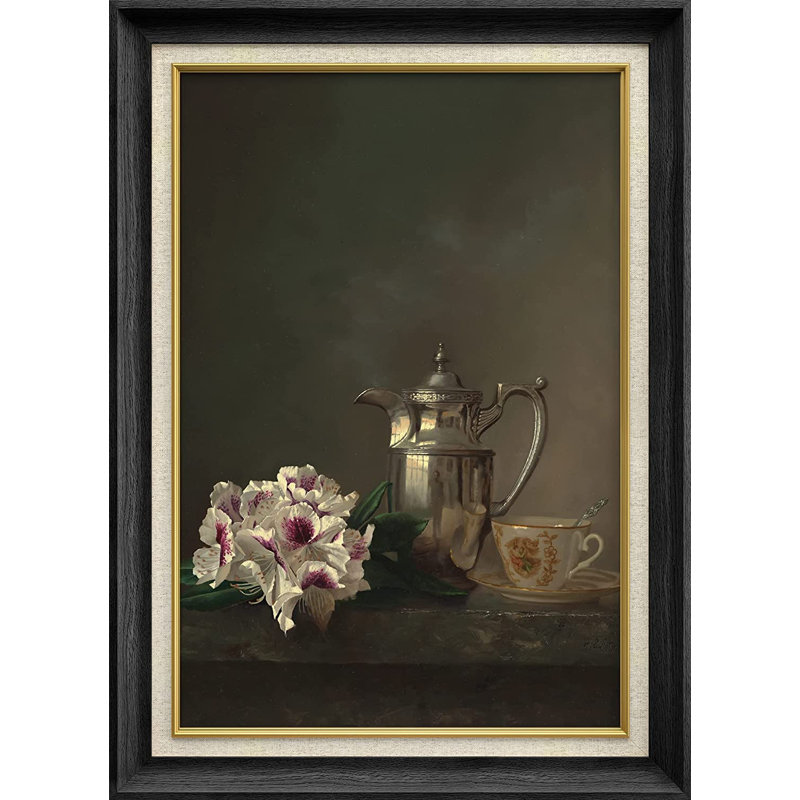 «Teapot And Flowers Nature Wilderness», peinture sur toile à cadre unique, Noir