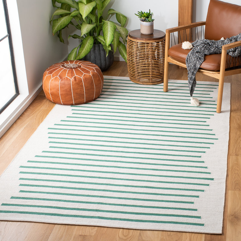 Tapis rayé en coton tissé à la main Esveidy, Rectangle 4 pi x 6 pi