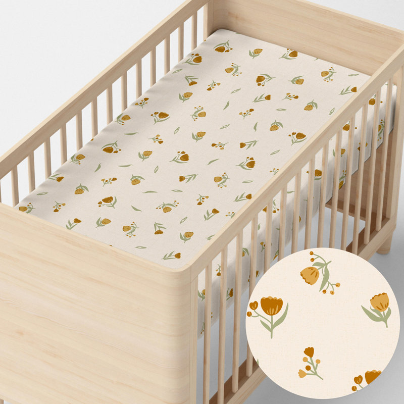 Kajol Floral 100% Cotton - Piece Standard Cot Fitted Sheet, W60 x L120cm