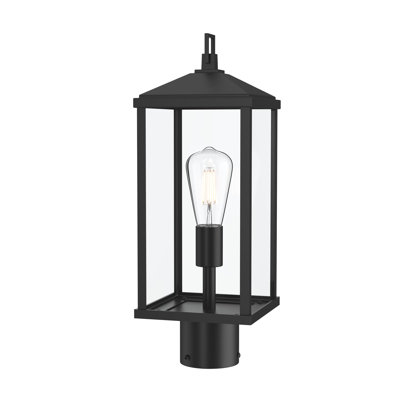 Cantley 18.25" One-Light Matte Black Outdoor Post Mount Lantern Light with Clear Glass Panels
