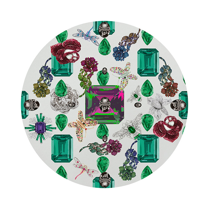 Jewel Box Emeralds Vegan Leather Round Beaded Placemat, White