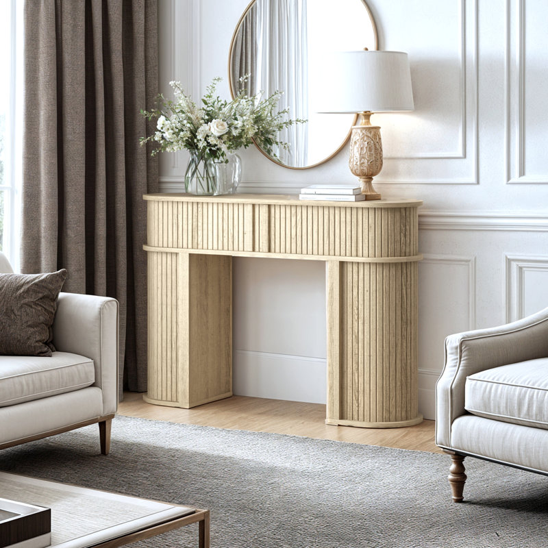 Console de rangement coulissante cannelée Aurel, Beige