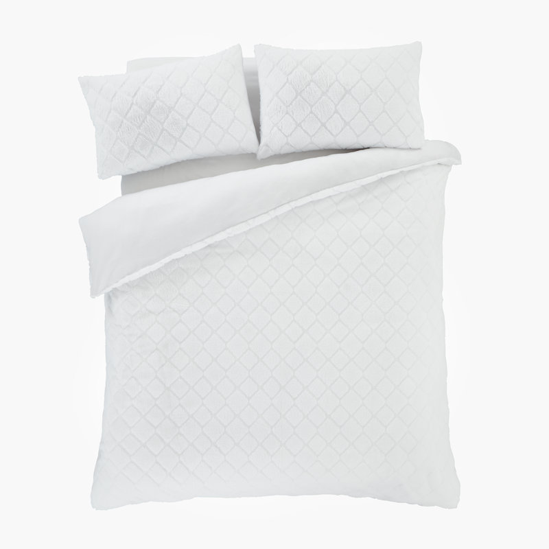 Cosy Diamond Faux Fur Duvet Cover Set, Double, White