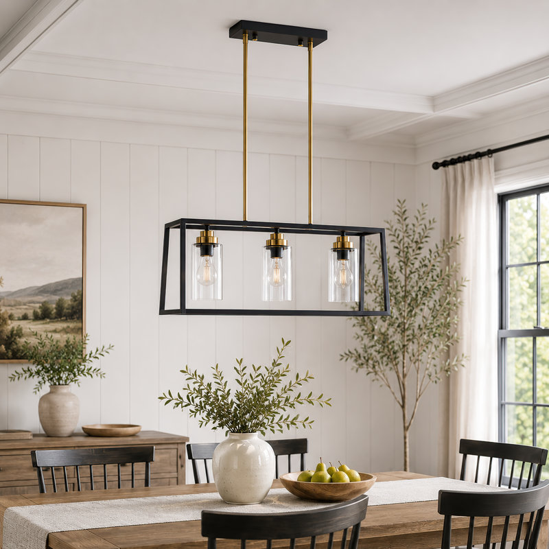 Lustre rectangulaire pour îlot de cuisine 3 lumières 26 "à intensité variable