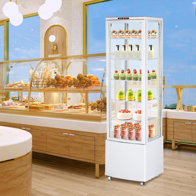 Commercial Refrigerator Display, 215L/7.6 Cu. Ft Display Refrigerator Pastry, Countertop/Floor Refrigerator, Double-Layered Glass Display Refrigerator with Wheels, Led Lights, Auto Defrost