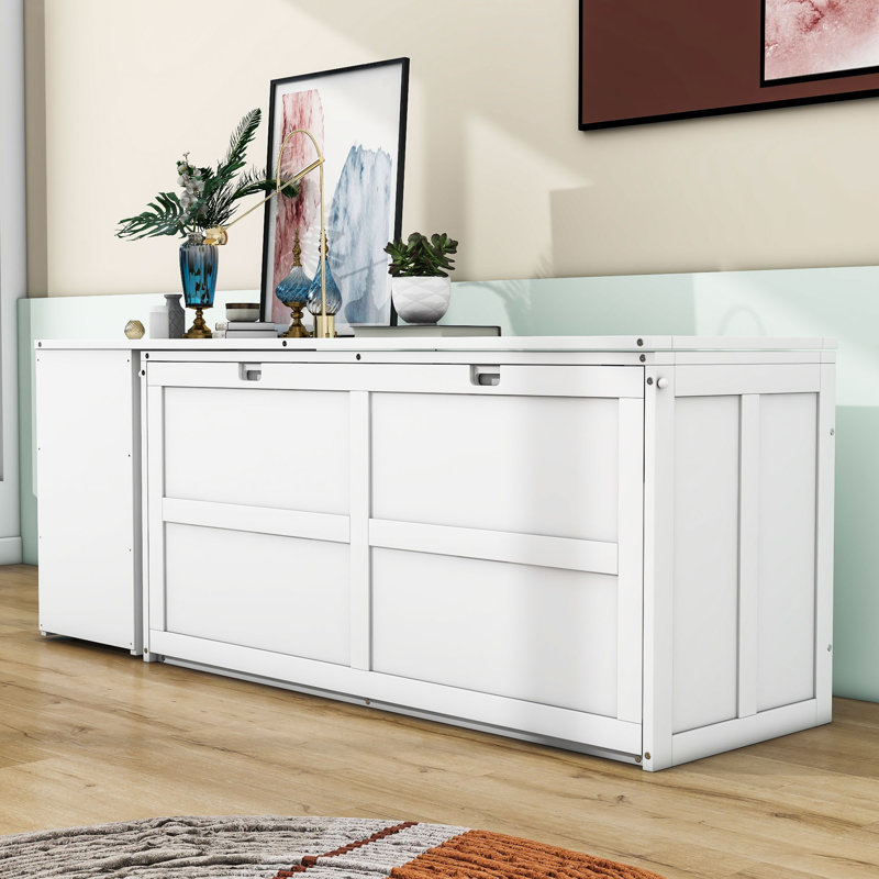 Grand lit escamotable avec bureau rotatif Calletano, Blanc