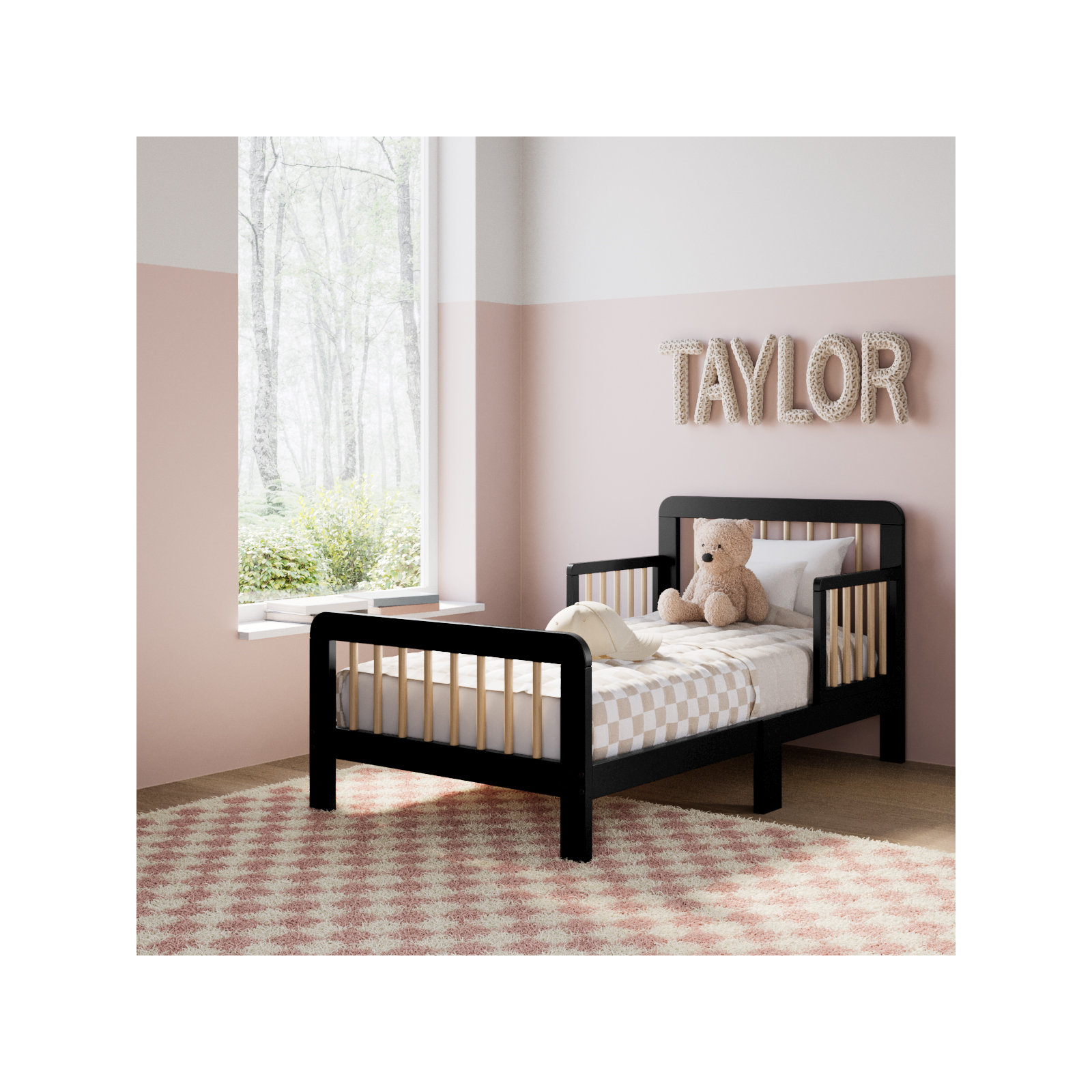 Pasadena Toddler Bed with Guardrails, Black/Driftwood