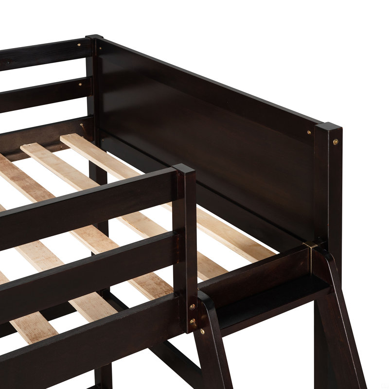 Lit mezzanine simple en bois massif avec échelle
