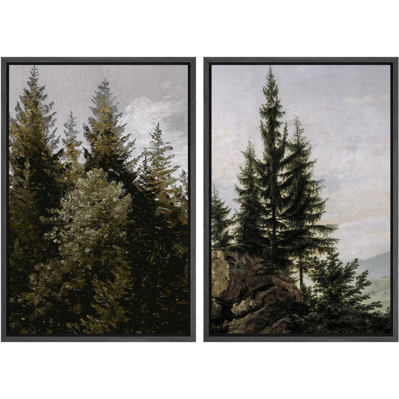 Evergreen Whisper, majestueux, pins, forêt, sérénité, nature, désert, illustrations, décor rustique, Noir, H 24 po x l 16 po