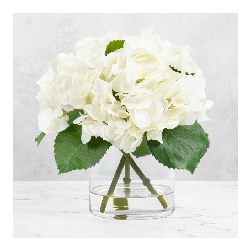 Silk Hydrangea Centerpiece Arrangement in Vase, White