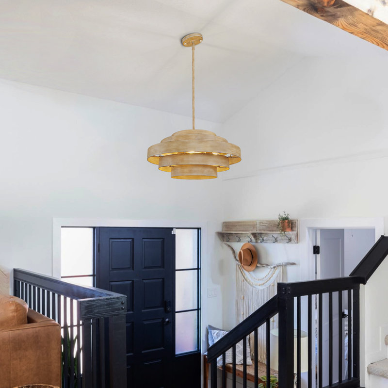 Lustre tambour en bois 18,9 po 4 lumières