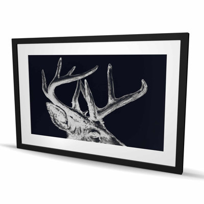 Blue Roe Deer Plume - Reproduction matte encadrée rustique pour la décoration