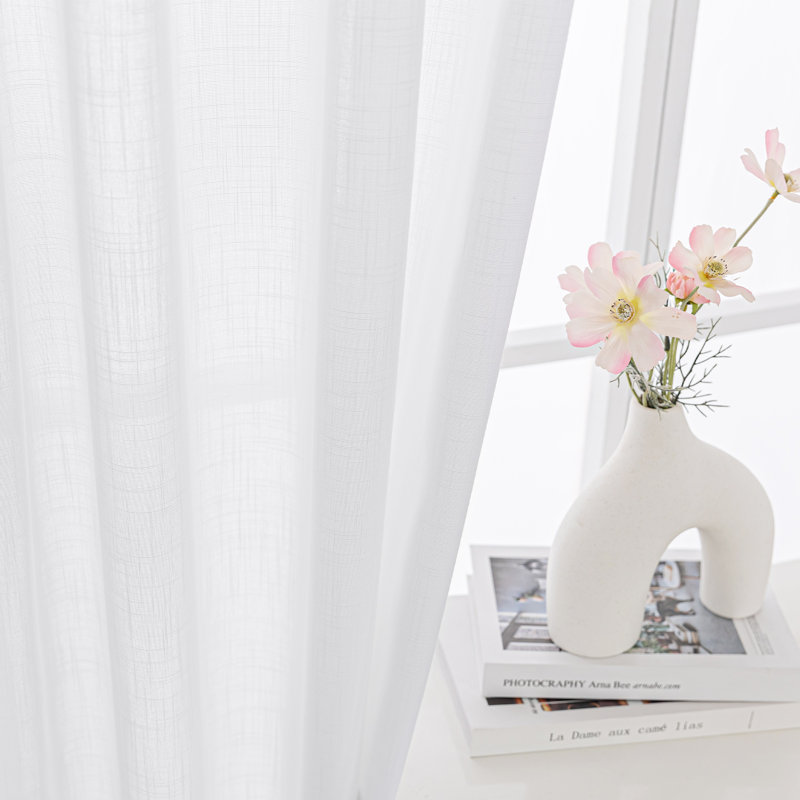 Browerville Linen Blended Tailored Semi-Sheer Short Cafe Curtain, 36" W x 24" L, White