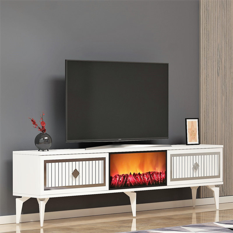 Keikei Unfinished TV Stand, Brass/White