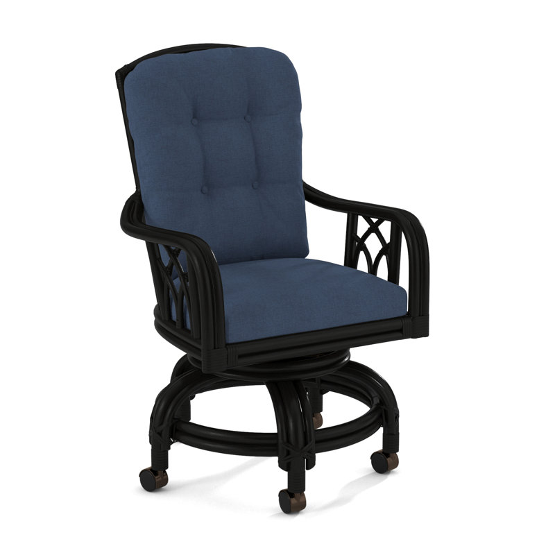 Edgewater Castered Arm Chair, Black, White Performance Fabric; 0851-94