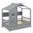 A Wooden House Bed With Two Drawers, Designed As A Kids' Bed Featuring A Storage Shelf-689641221-689641216