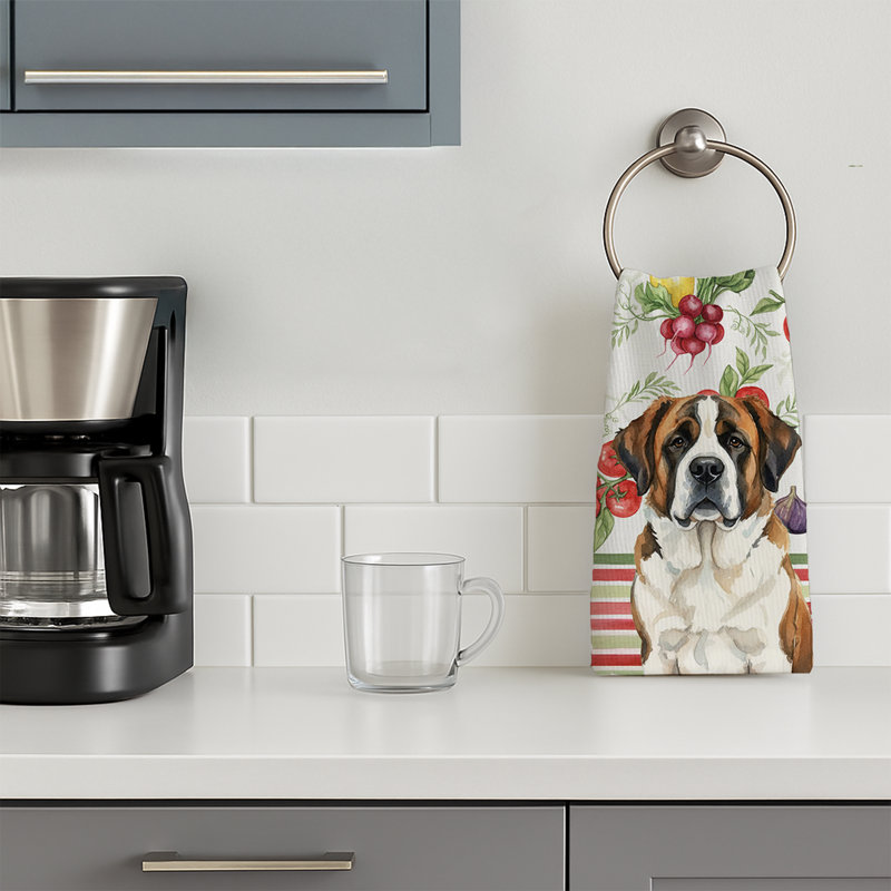 Brindle and White Saint Bernard Vegetables Kitchen Towel, Brindle/White Saint Bernard