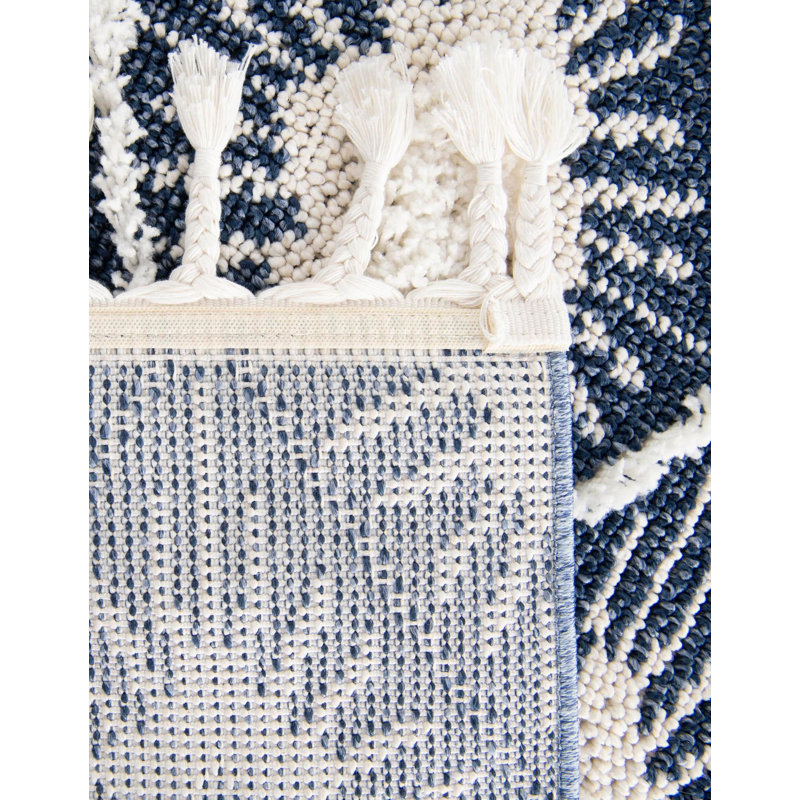 Geometric Machine Woven Runner 2'7 x 12' Polyester Area Rug in Blue, Square 10'