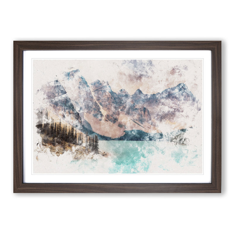 Mountains by Lake Moraine Canada - Framed Print, 62cm H x 87cm W x 2cm D, Walnut Framed