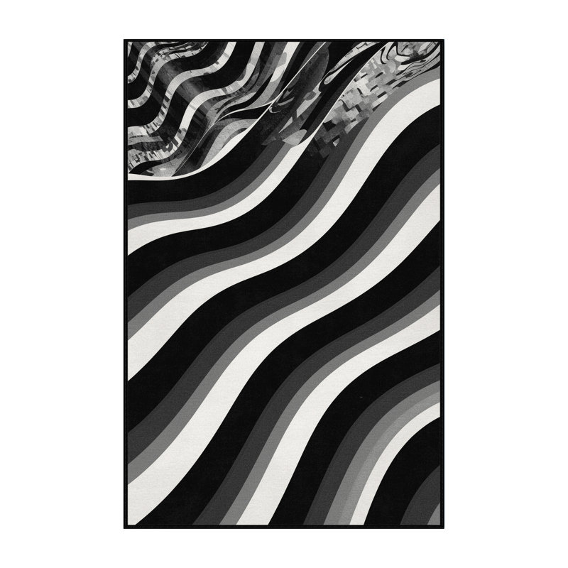 Machine Washable Paulett Sleek & Chic Modern Arc Rug in Gray – Black Binding, 6 x 9