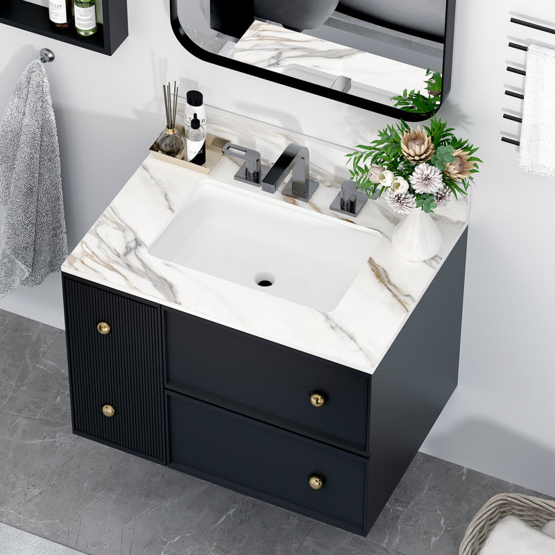 Comptoir de meuble-lavabo 31 po - blanc avec lavabo rectangulaire et dosseret de 4 po inclus salle de bain veines séduisantes 31 po