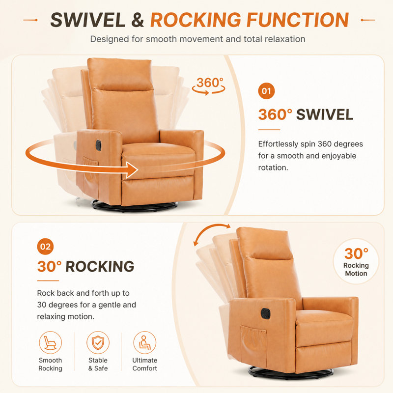 360° Rocking Recliner Chair，Nursery Rocker Reclining Chair with Side Pocket for Living Room, Bedroom Nursing use