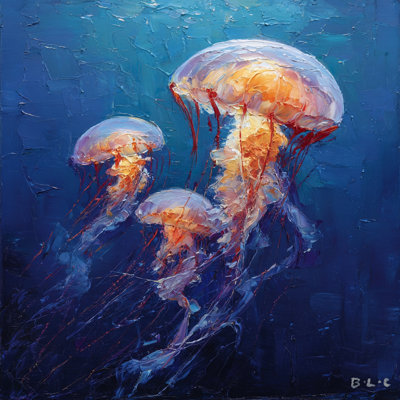 Glowing Jellyfish Dance Wrapped Canvas Wall Art