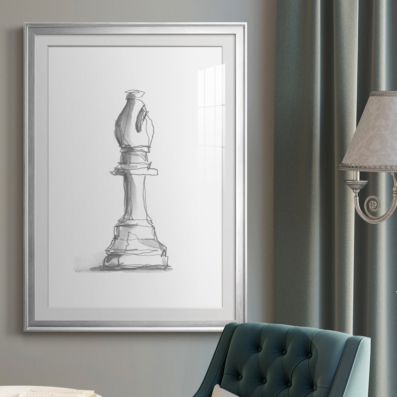 Chess Room Study IV - Reproduction de cadre photo, Argent, H 30,5 po x l 22,5 po x P 1 po