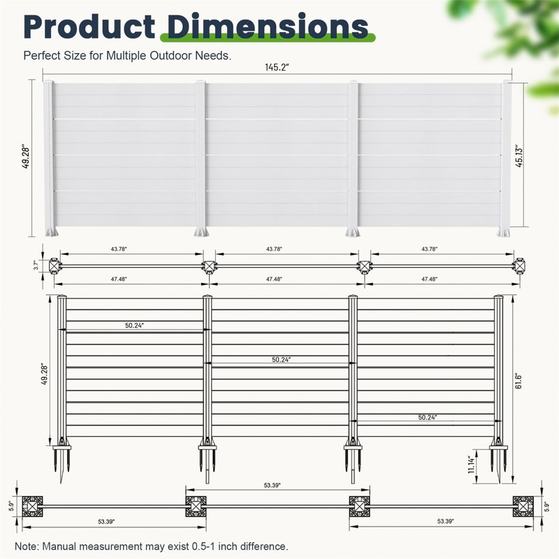 Écran d'intimité pour l'extérieur l 50 "x H 49"