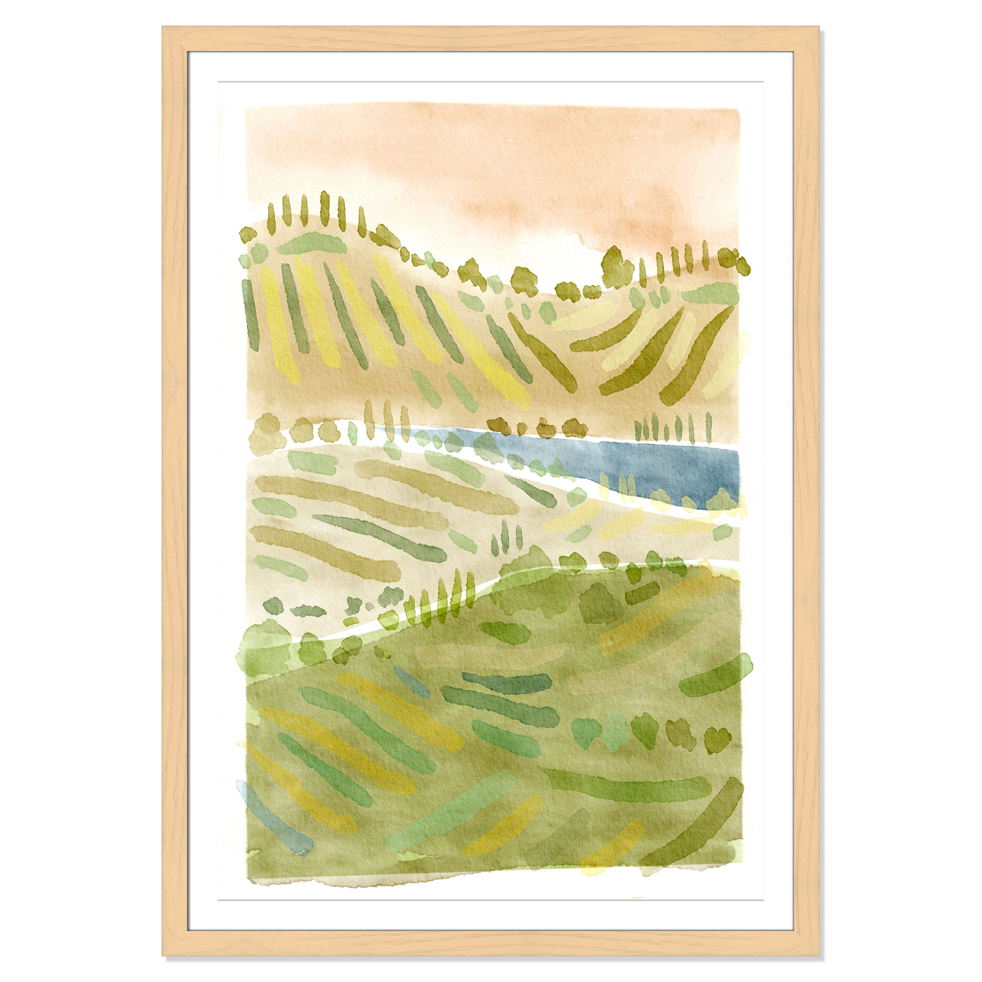 Tuscan Countryside Print by Leah Straatsma, 55" H x 39" W x 1.25" D, Natural Single Picture Framed Paper, White