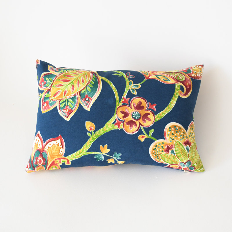 Floral extérieur bleu marine, Rectangle H 12 po x l 18 po, Housse de coussin avec insert