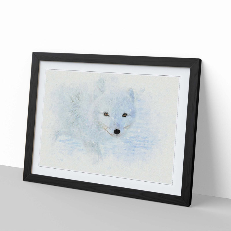 Winter Fox in Abstract - Picture Frame Graphic Art Print, 60cm H x 91cm W x 2cm D, Black