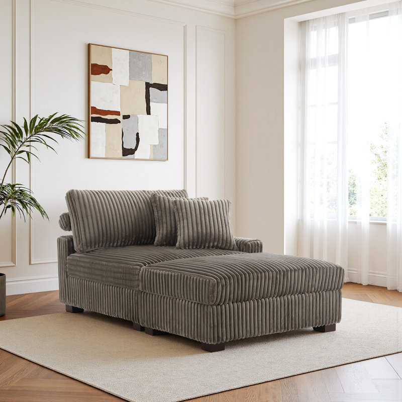 Upholstered Chaise Lounge, Light Brown, Right Hand Facing