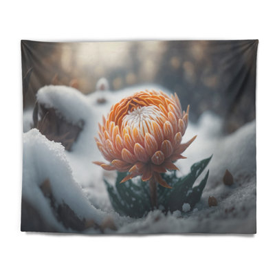 Polyester A Blooming Orange Dahlia Flower in Winter II Tapestry -  Red Barrel Studio®, F7496BB98EFB47298E7A0FC38FE10681