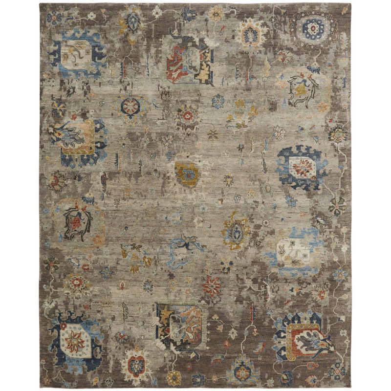 Stills Hand Knotted Wool Area Rug in Brown, Round 8'