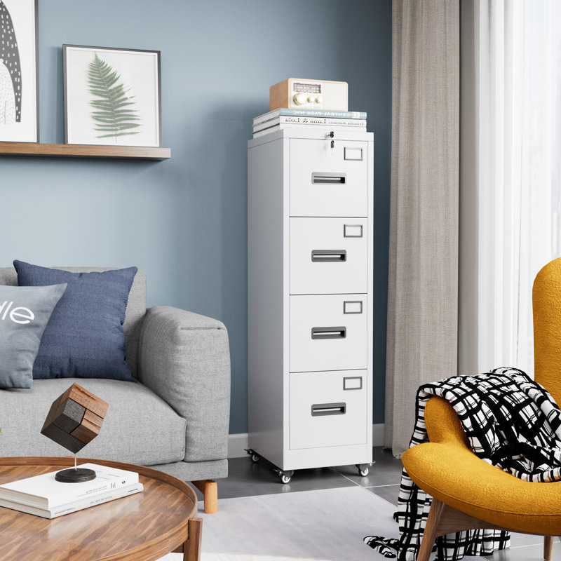 Metal File Storage Cabinet With 4 Drawer And Lock,office Home File Cabinet With Name Card Holder For A4 Letter/legal Size, 14.96" W X 17.72" D X 54.13" H, Assembly Required