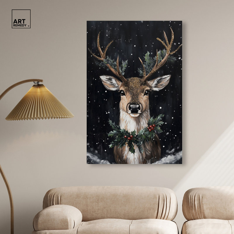 «Deer in Snowfall», reproduction d'art sur toile par Art Remedy, 30 x 45, H 45 po x l 30 po, Toile tendue avec châssis