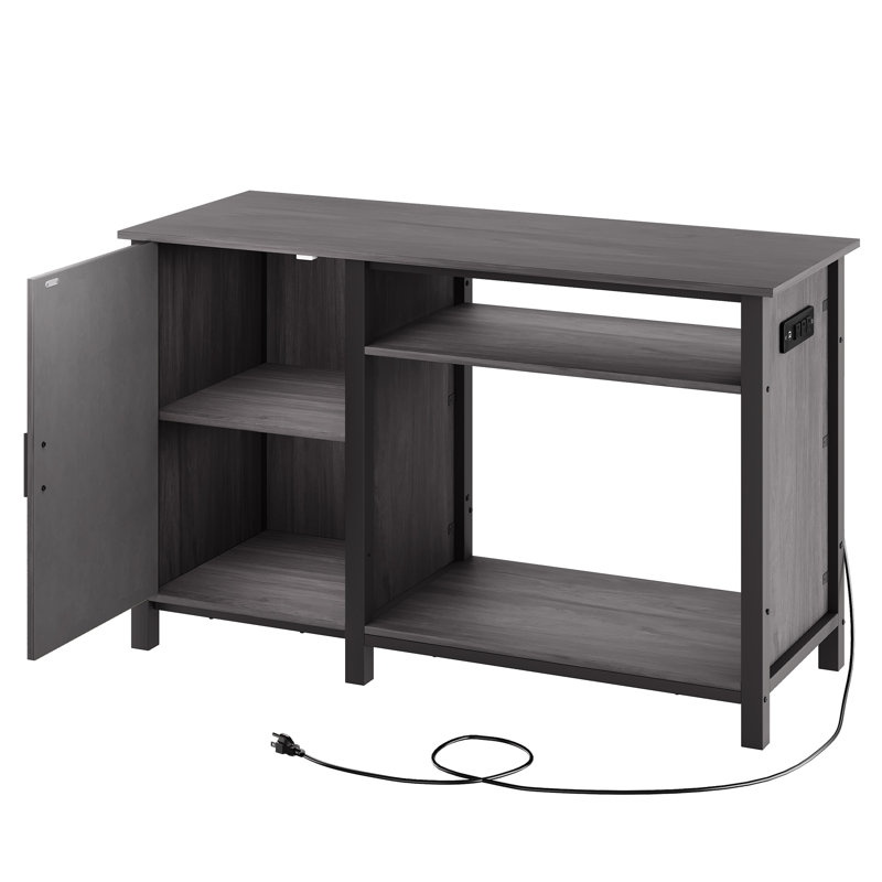 Gray Metal Aquarium Stand Cabinet with RGB Lighting and Power Outlets