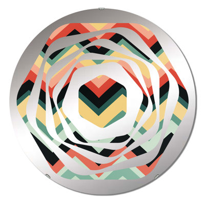 Blue And Coral Retro Chevron Charm - Amorphe Decorative Mirror