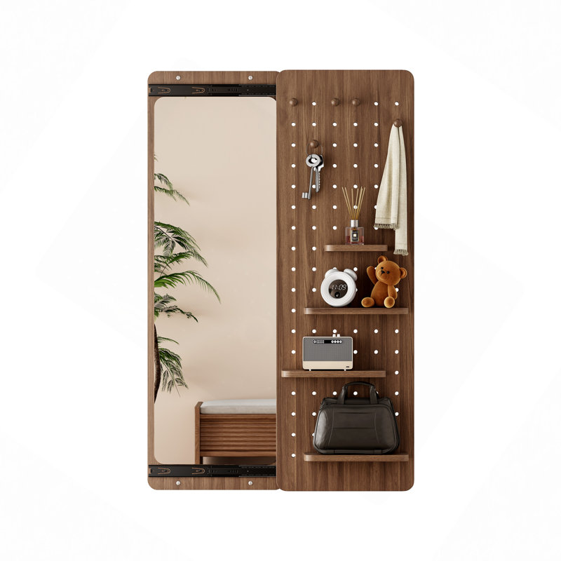 Wall Mounted Full Length Mirror, Full Body Mirror With Shelf, Full Body Mirror With Hook Wall Mounted Mirror With Multifunctional Design Panel, Bedroom/Living Room/Entrance