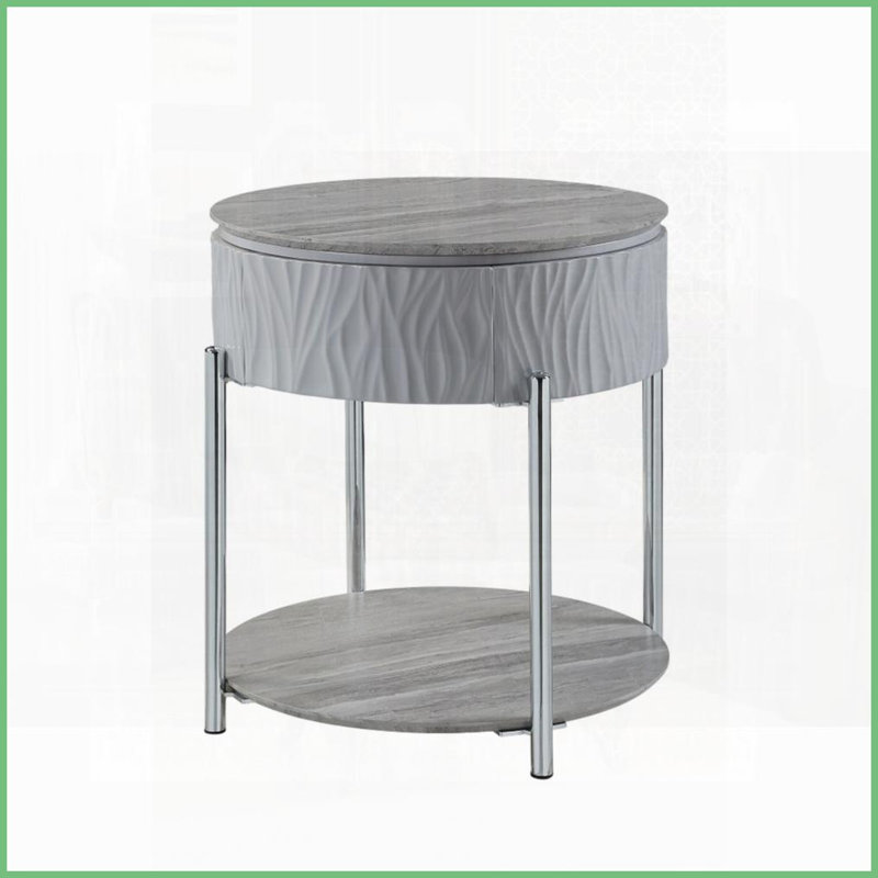 Table basse grise très brillante avec pieds chromés - rangement peu encombrant Design moderne